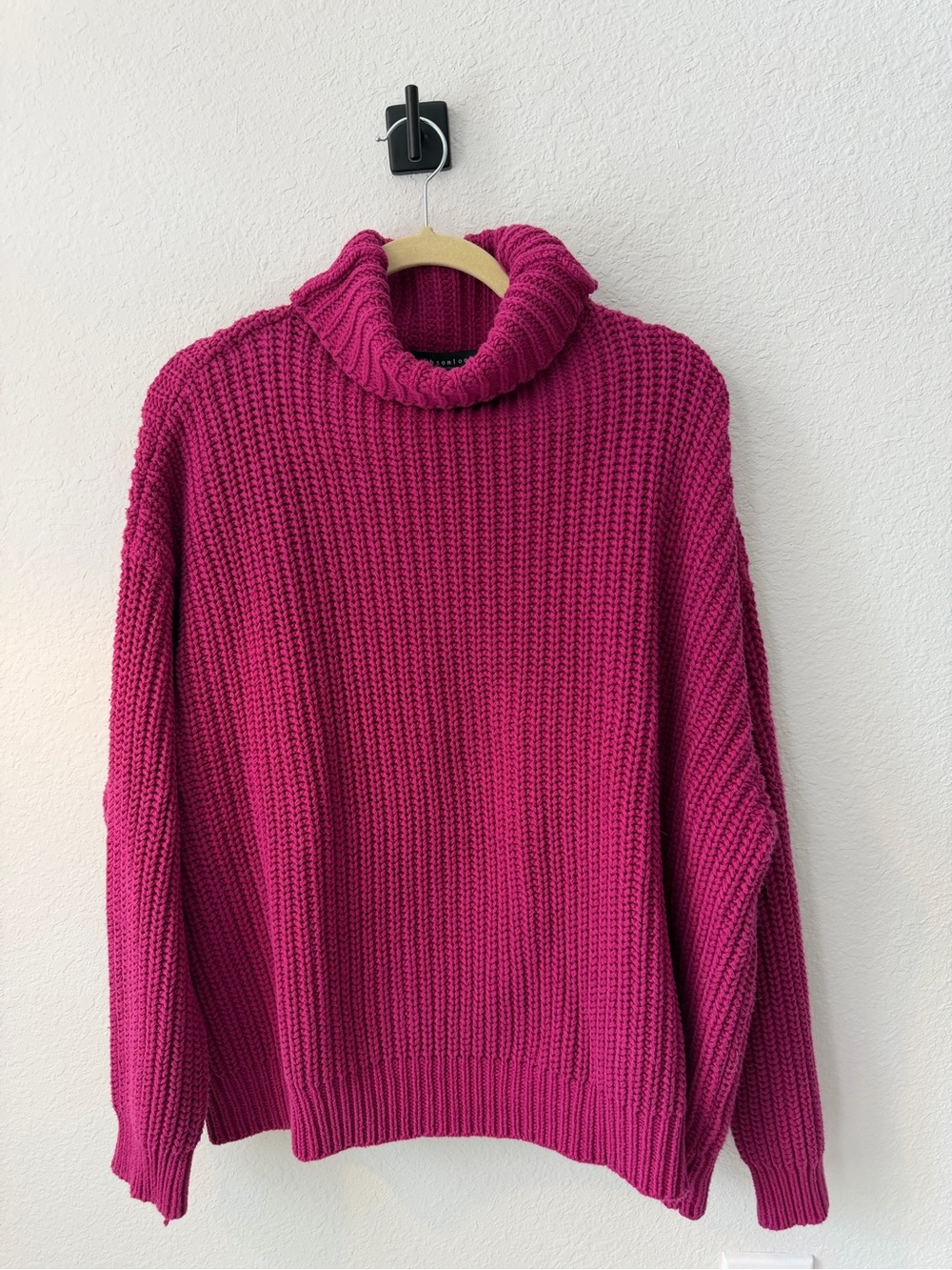 Relaxed Fuchsia Turtleneck Chunky Knit Sweater